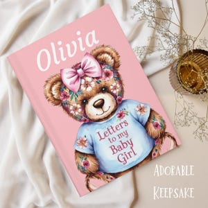 Diario personalizado "Cartas a mi bebé": cuaderno de recuerdo con osito de peluche personalizado para hija, libro de recuerdos de mamá, regalo floral rosa para bebé