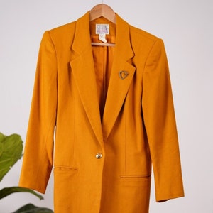 Vintage 90s Mustard Wool Blazer: Removable Brooch, Size Medium