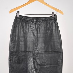 Vintage Black Leather Midi Skirt: High Waist Pencil Skirt