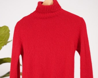 Turtle neck wool sweater, rabbit fur sweater size medium,/woman wool sweater,/red wool sweater/ fall knit sweater.