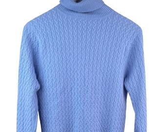 Baby Blue Cashmere Cable Knit Turtleneck Sweater