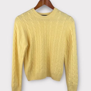 Cashmere Crew Neck Yellow Cable Knit Cashmere Sweater Sizes SMALL. Cashmere Sweater, Winter Clothing Gift For Her.