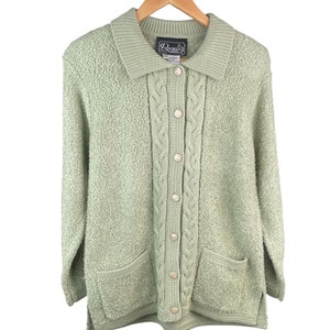 Vintage Button Up Green Cardigan Sizes Medium, Chunky Cardigan, woman fall and winter cardigan, Vintage acrylic cardigan, gift for her.