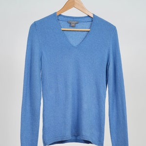 Cashmere V Neck Blue Sweater, Cashmere Size SMALL, Fall Sweater knitwear, Gift for her.