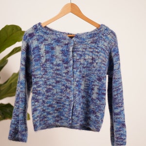 Hand Knit Blue Mohair Sweater: Vintage Bell Sleeve Cardigan