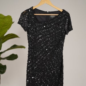 Vintage Adrianna Papell Sequin Cocktail Dress - Black Party Dress
