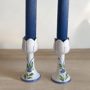 Vintage Ceramic Floral Candlestick Holder Pair: Farmhouse Home Decor