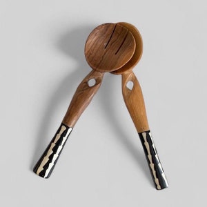 Hand Carved Wooden Salad Servers: Vintage Kitchen Decor