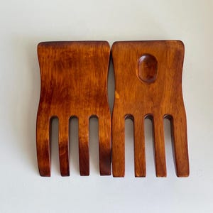 Vintage Wooden Salad Servers: Hand Carved Brown Spoons