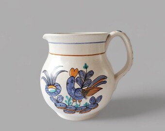 Ceramic weather pitcher, Ernestine Salerno blue and white ceramic pitcher, stoneware handmade pitcher, farmhouse kitchen.