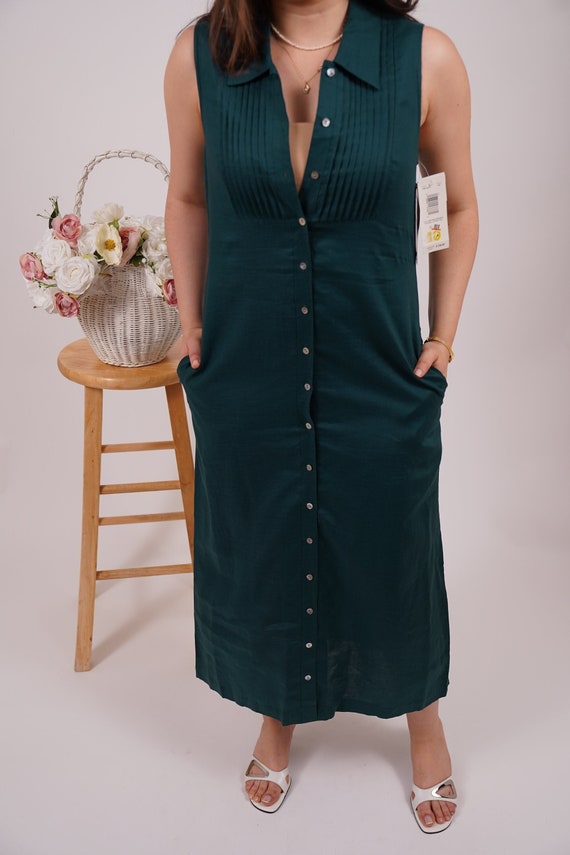 Linen maxi  button down dress, NWT green linen dr… - image 2