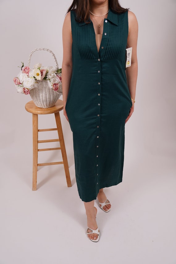Linen maxi  button down dress, NWT green linen dr… - image 4