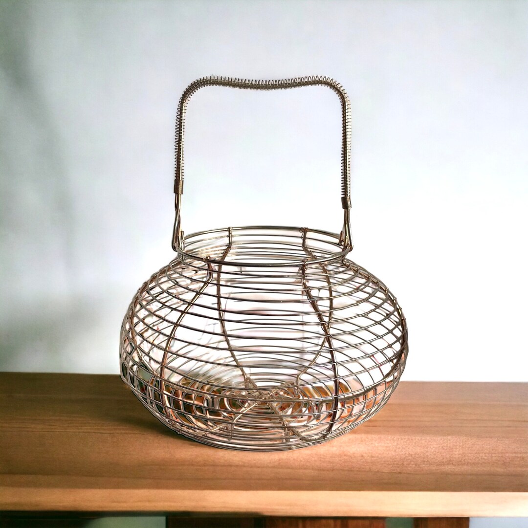 Large Antique French Wire Egg Basket, Antique French Farm House Egg