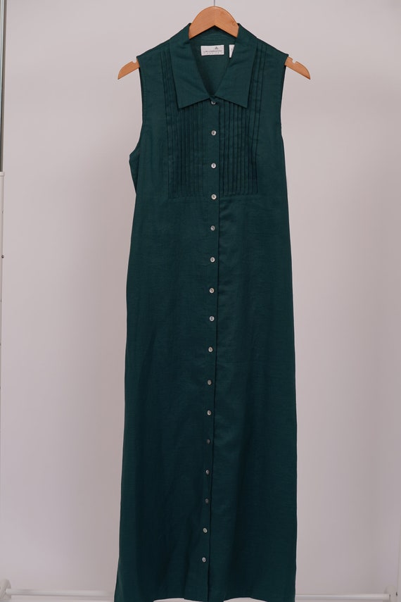 Linen maxi  button down dress, NWT green linen dr… - image 5