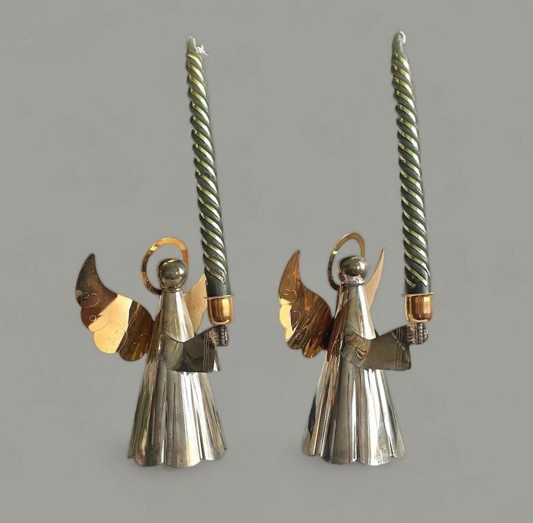 Large Angel Silver Plated Candle Holder, Christmas Angel Candle Holder