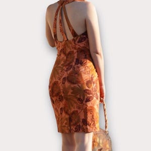Vintage Floral Mini Dress: Fall Colors, Open Back (Size S/M)