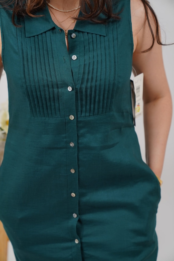 Linen maxi  button down dress, NWT green linen dr… - image 3