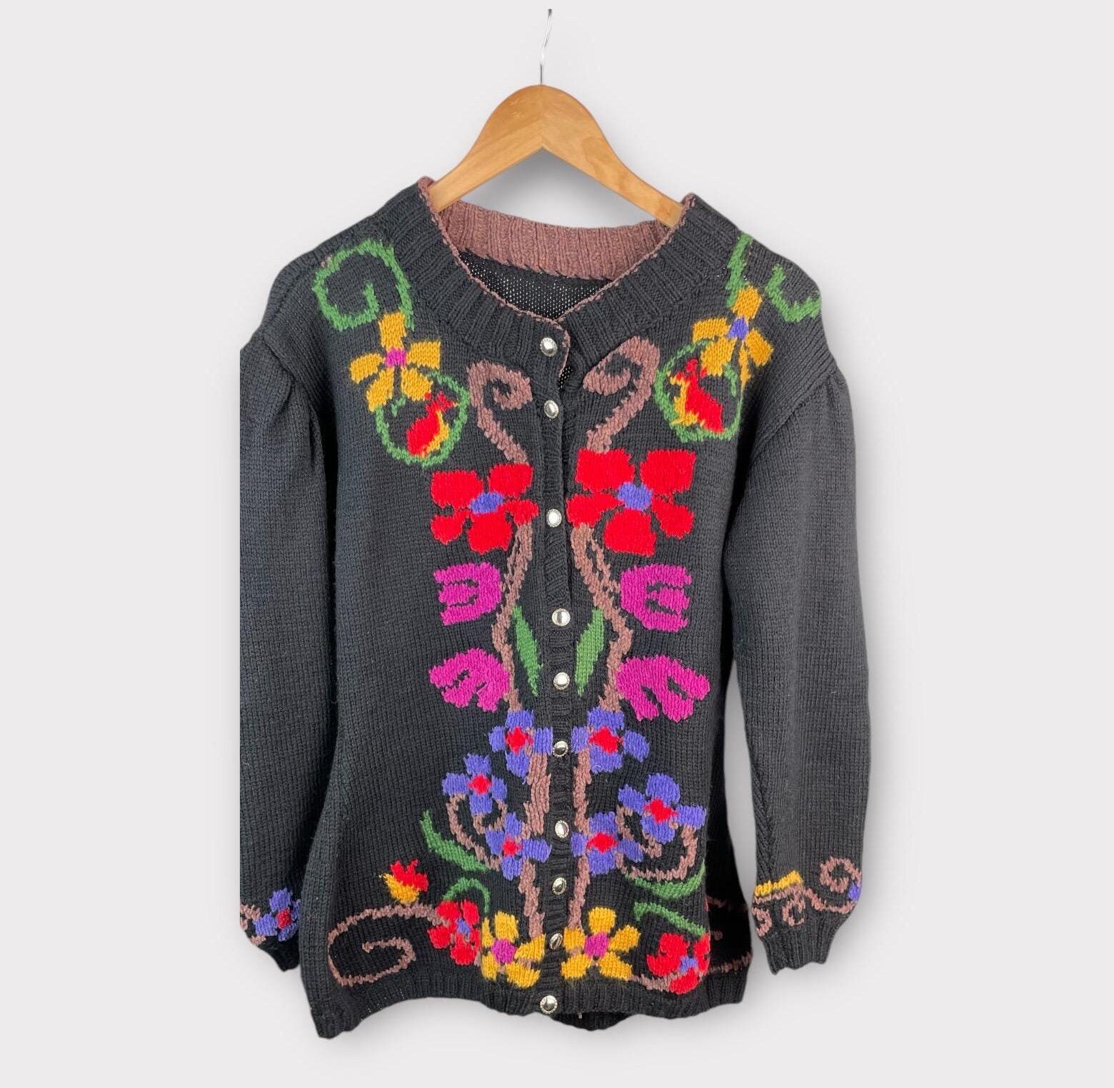 カーディガン Hungary vintage cardigan. Vintage Hungarian Cardigan: Edina Ronay Cotton Floral Knit - Etsy