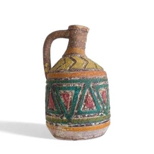 Aldo Londi Bitossi Lava Glaze Pitcher: Hand-Carved Italian Pottery Vase