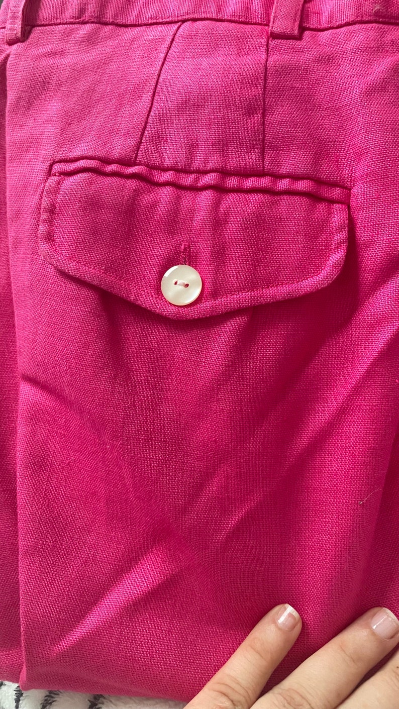 Vintage Talbots Linen high waist shorts x small, high hot pink linen bermuda sizes small, high waisted linen short size small. gift for her image 6