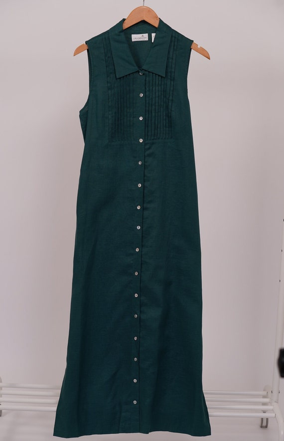 Linen maxi  button down dress, NWT green linen dr… - image 1