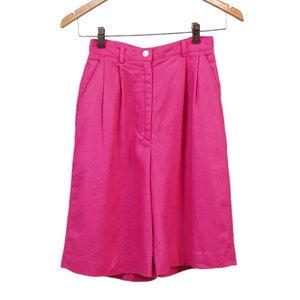 Vintage Talbots Linen high waist shorts x small, high hot pink linen bermuda sizes small, high waisted linen short size small. gift for her image 1