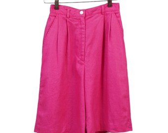 Vintage Talbots Linen high waist shorts x small,  high hot pink linen bermuda sizes small, high waisted linen short size small. gift for her