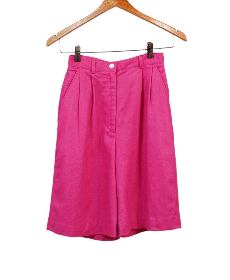 Vintage Talbots Linen high waist shorts x small, high hot pink linen bermuda sizes small, high waisted linen short size small. gift for her image 1