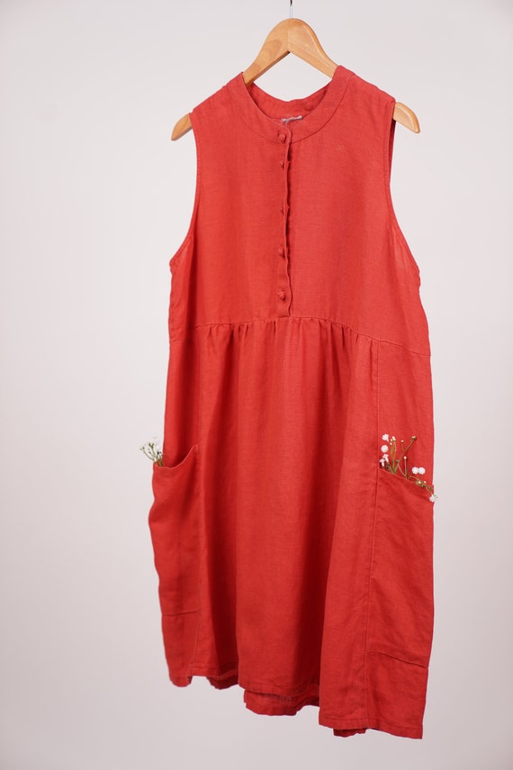 Vintage Linen midi dress, spring and summer linen… - image 3