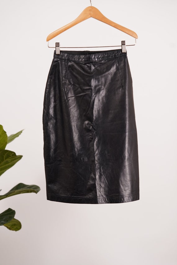 Jupe Crayon En Cuir Noir Femme - Taille 26, Longueur Mi-mollet - Marque Mercury Exports - Occasion Très Bon état