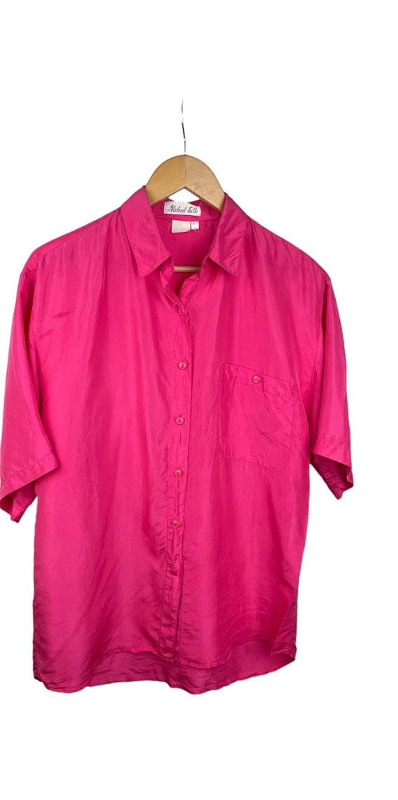 Button down Silk shirt,  electric pink silk shirt,