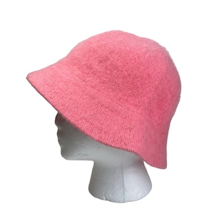 Pink Angora Rabbit Fur Bucket Hat - Warm Winter Hat