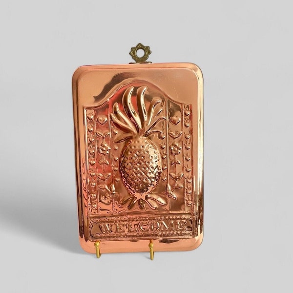 Vintage Copper pineapple square  mold, copper revere rooster mold,  MCM copper mold. farm house copper wall decor, gift for her.