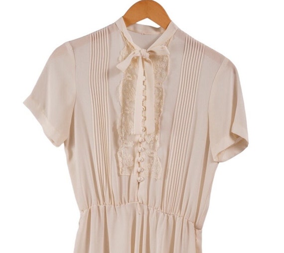Vintage  lace sheer beige midi dress, 70s vintage… - image 4