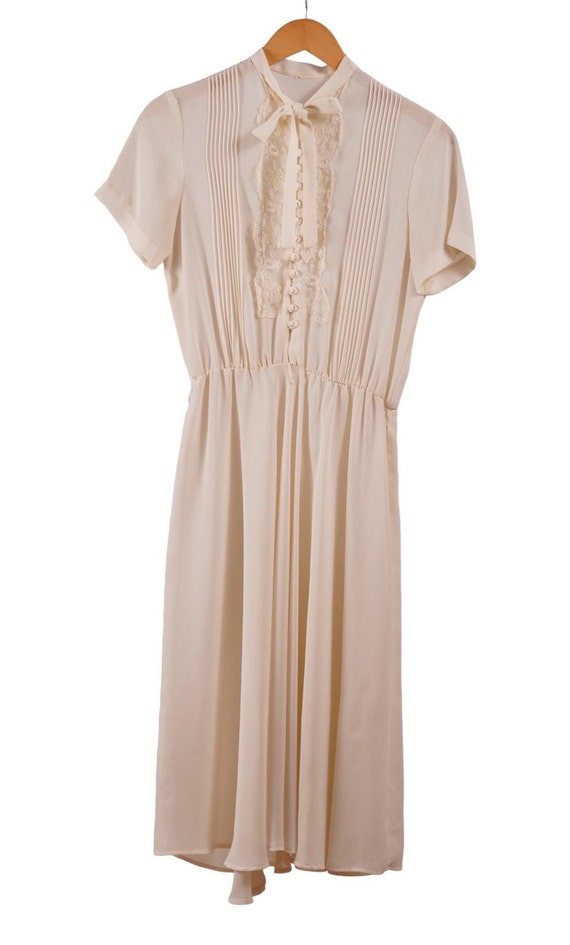 Vintage  lace sheer beige midi dress, 70s vintage… - image 2