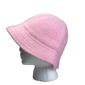 Pink Angora Rabbit Fur Bucket Hat - Warm Winter Hat