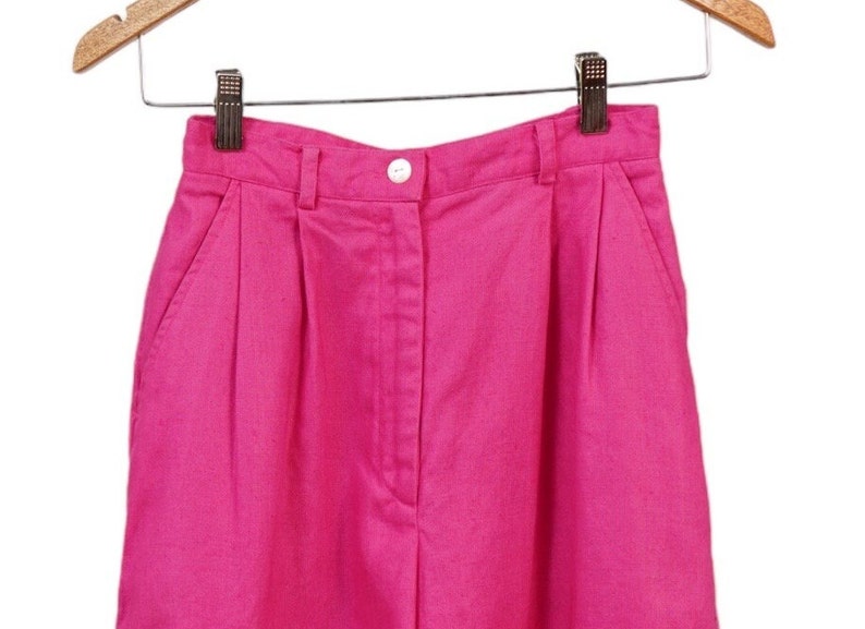 Vintage Talbots Linen high waist shorts x small, high hot pink linen bermuda sizes small, high waisted linen short size small. gift for her image 7