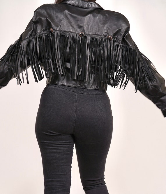 Southwestern black fringe Leather jacket for fall… - image 3