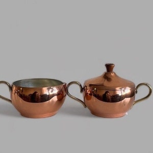 Copper sugar bowl, copper creamer, small copper sugar bowl and creamer,  kitchen gift. copper kitchen farm house copper.