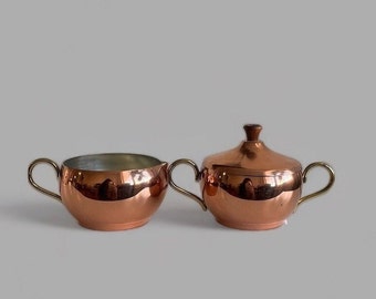 Copper sugar bowl, copper creamer, small copper sugar bowl and creamer,  kitchen gift. copper kitchen farm house copper.