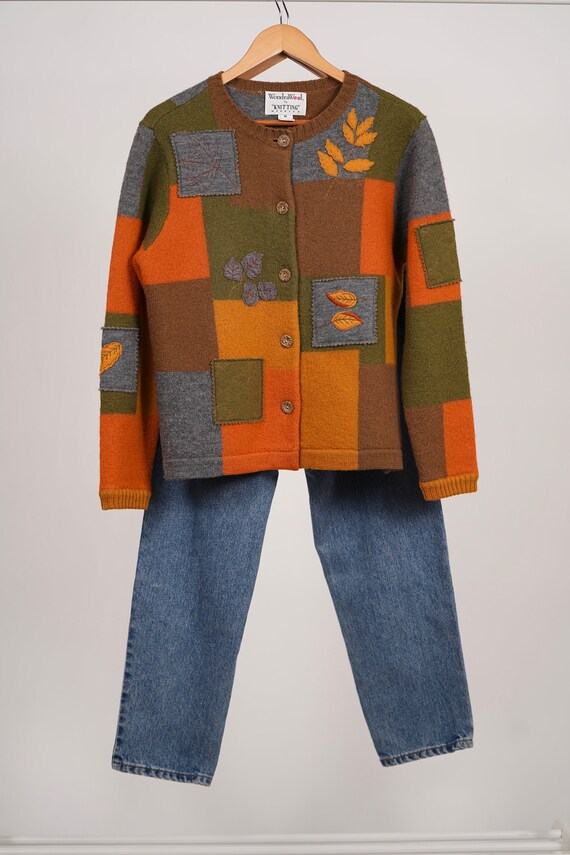 Vintage patch Wool cardigan sweater, Vintage colo… - image 4