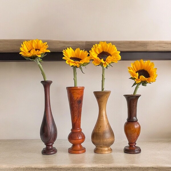 Teak Wooden hand turned vase for flower, . hand carved  wooden vase. Rustic wooden vase, dry flower vase, gift for her