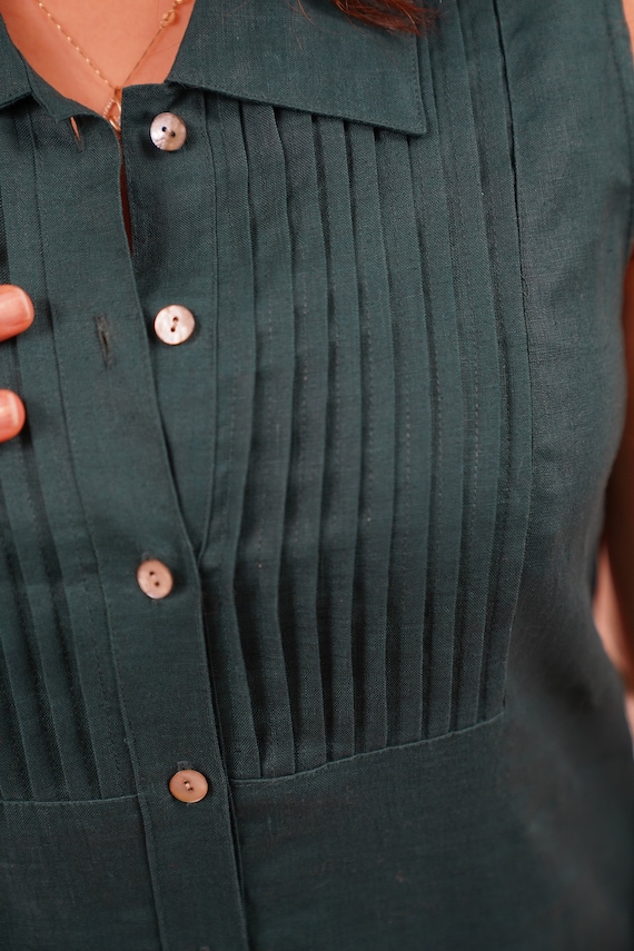 Linen maxi  button down dress, NWT green linen dr… - image 7