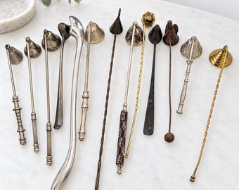 Vintage Candle Snuffer , Assorted Brass Silver Tone Metal Candle Extinguishers, Ornate Long Handle Snuffers, Fireplace Decor