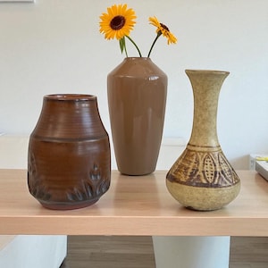 Tiny Studio pottery Vase  Set of 3, Handcrafted Brown Stoneware