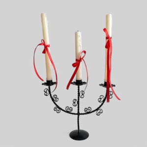 Vintage Brutalist Wrought Iron Candelabra: Gothic Candle Holder