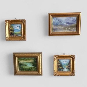 Mini oil painting, framed tiny oil painting original for wall decor, framed canvas landscape, miniature golf frame, mothers day gift.