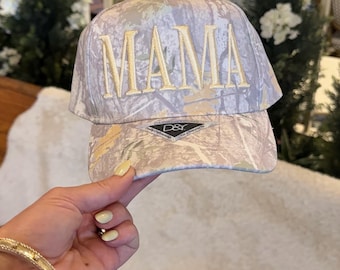 MAMA Camo Trucker Hat | Mom Hat | Motherhood Hat | Puff Embroidery Hat | Neutral Camo Cap for Women | Stylish Mom Hat | Adjustable Snapback