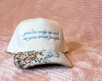 You’re only as cool as you treat people floral brim trucker hat empathy hat womens trucker hat adjustable cap be kind hat
