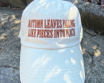 Fall Embroidered Hat, Autumn Baseball Cap, Neutral Fall Hat for Women, Cozy Seasonal Hat, Rust Embroidery, Fall Gift for Her Autumn leaves